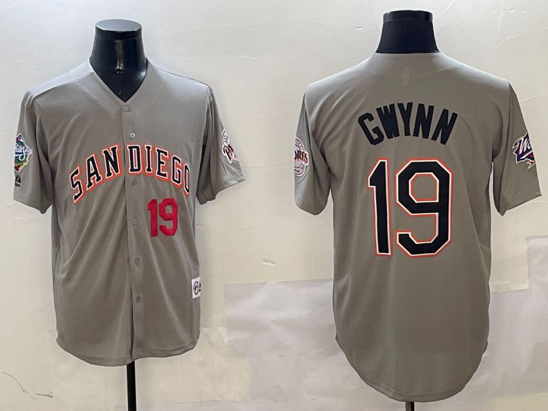 Men San Diego Padres 19 Gwynn Grey Throwback Game 2025 Nike MLB Jersey style 3126